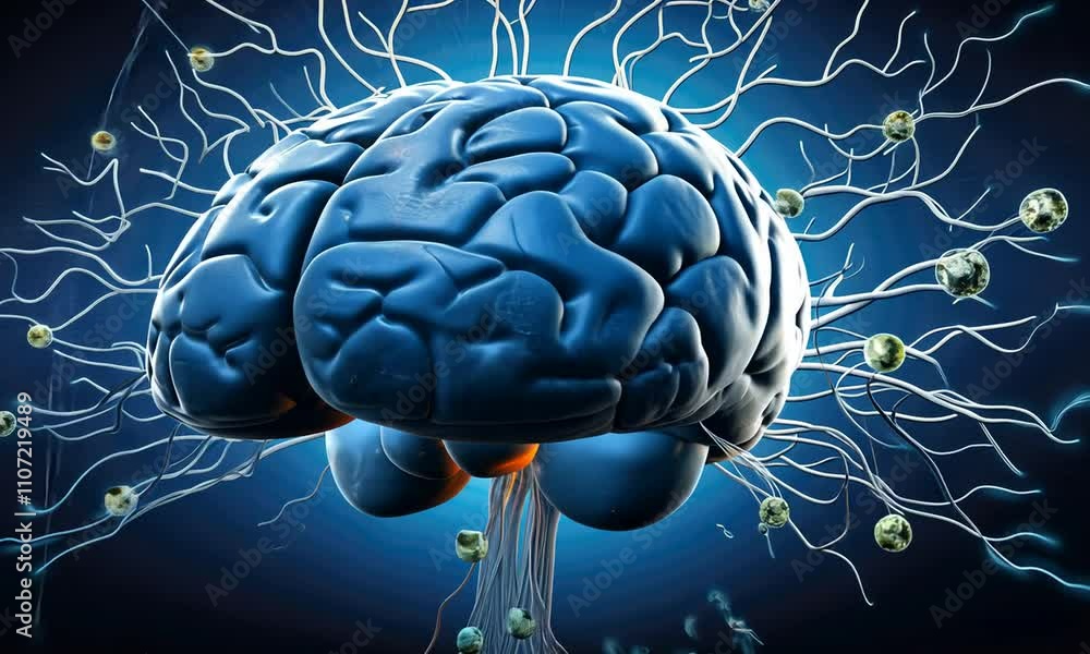 Poster exploring the connections between creativity and neural pathways in a vibrant abstract representatio