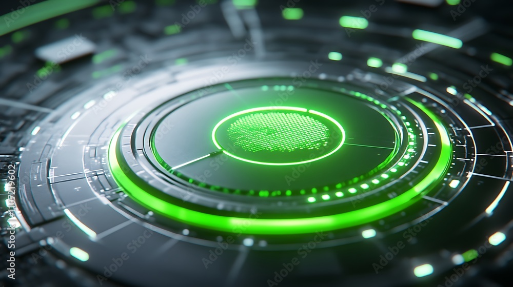Poster futuristic digital interface with green elements and circuit board inspired design