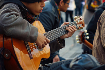 Generative AI Image of a Guitarist Performing with Acoustic Guitar