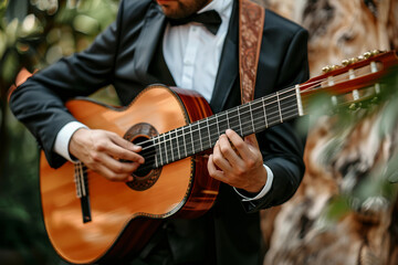 Fototapeta premium Generative AI Image of a Guitarist Performing with Acoustic Guitar