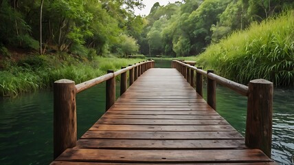 Naklejka premium wooden bridge over the river