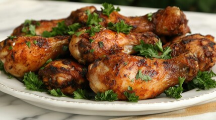 Fried Chicken Drumsticks Platter with Fresh Garnish