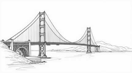 Golden Gate Bridge Line Art Illustration