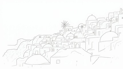 Obraz premium Santorini Whitewashed Buildings Line Art