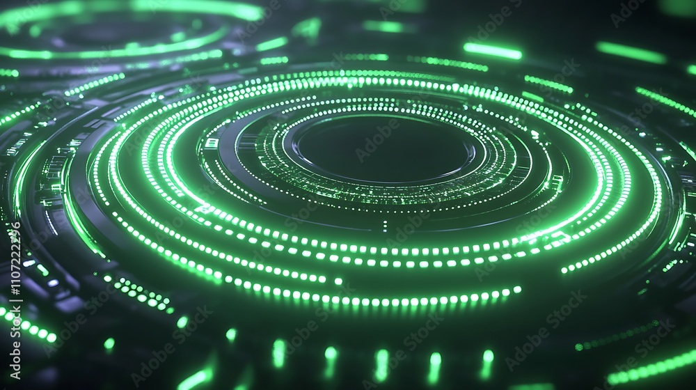 Aufkleber futuristic green circular light pattern with digital technology elements creating a high-tech backgr