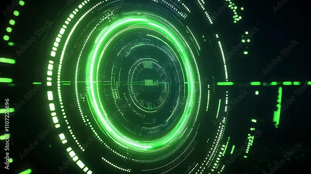 Aufkleber futuristic green digital interface with circular patterns and bright light effects in a technology b