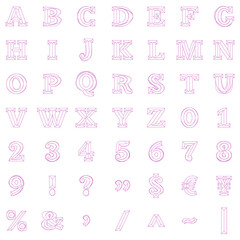 ピンクのノミフォント風のアルファベット大文字（山型文字）