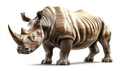 Fototapeta premium A majestic rhino displayed on a sleek white background.