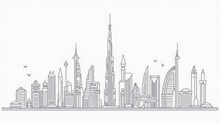 Dubai Skyline Line Art Illustration