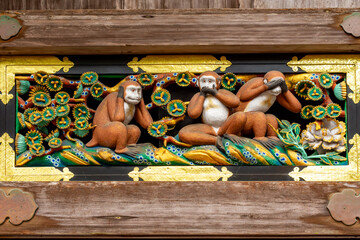 Three wise monkeys (Sanzaru) in Nikko temple, Japan