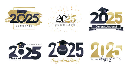 Set of Seniors Class Of 2025. Template senior class t-shirt, graduate shirt, poster, card, social media. Collection of graduate saying, high school shirt, university T-shirt. Vector illustration.