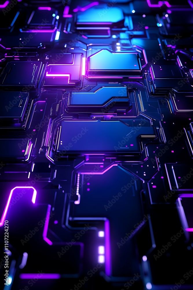 Poster futuristic neon circuit board design with glowing elements and abstract tech background for digital 