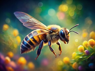 Vibrant Pixel Art of a Flying Bee in Tilt-Shift Style, Detailed and Isolated for Creative Projects, Perfect for Nature Enthusiasts and Digital Art Lovers