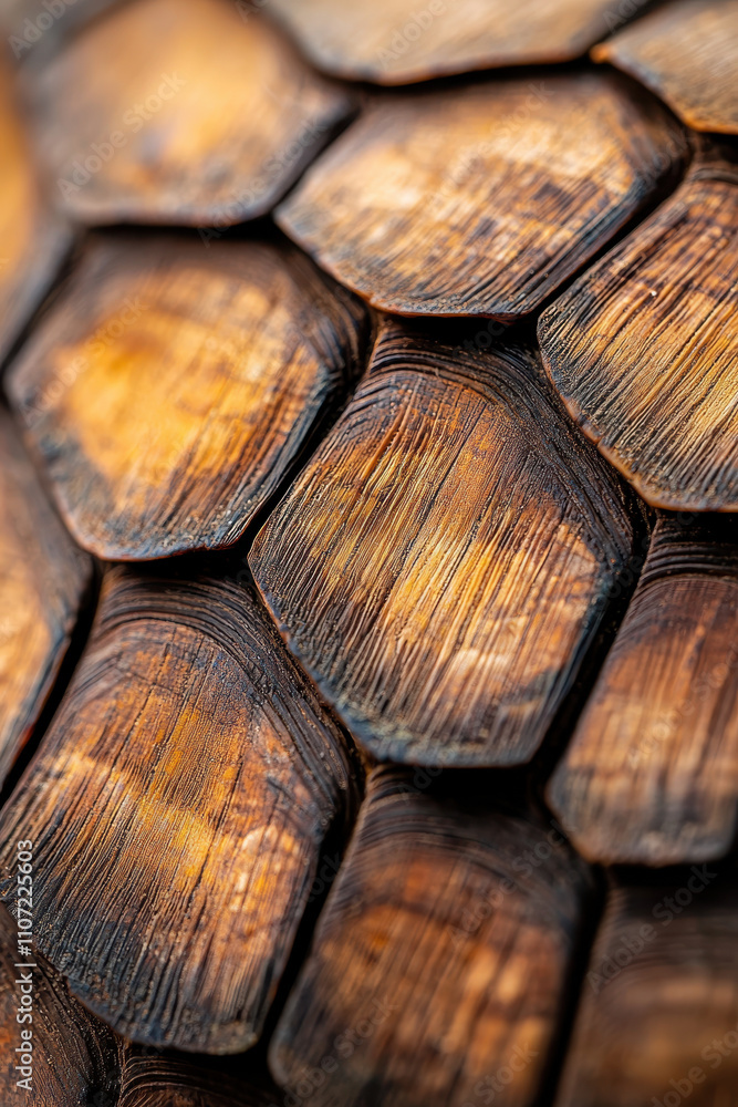 Poster intricate hexagonal wood texture showcasing natural patterns and warm earthy tones in close-up detai
