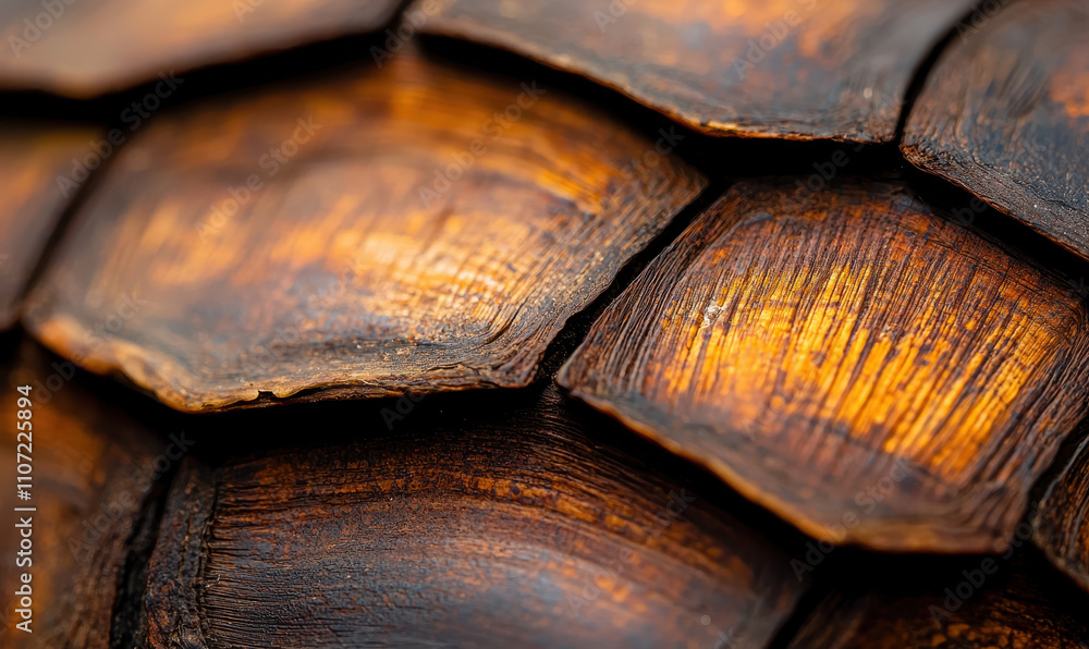 Poster exquisite close-up of a tortoise shell showing the intricate patterns and rich earthy tones in natur