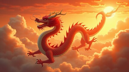 Fototapeta premium Soaring Chinese Dragon Illustration
