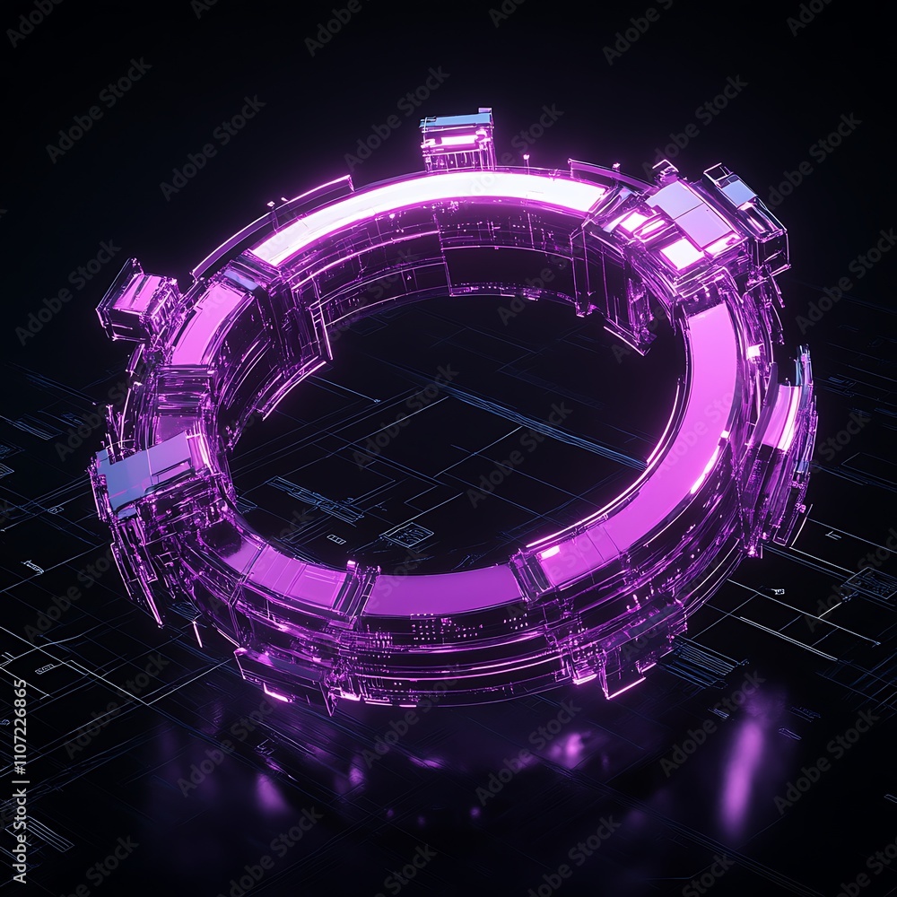 Aufkleber futuristic neon ring with high-tech circuit patterns in abstract digital space