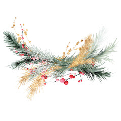 Christmas arrangement, Bouquet of Christmas fir branches, can be used as greeting card, invitation card for wedding, birthday and other holiday, Watercolor illustration
