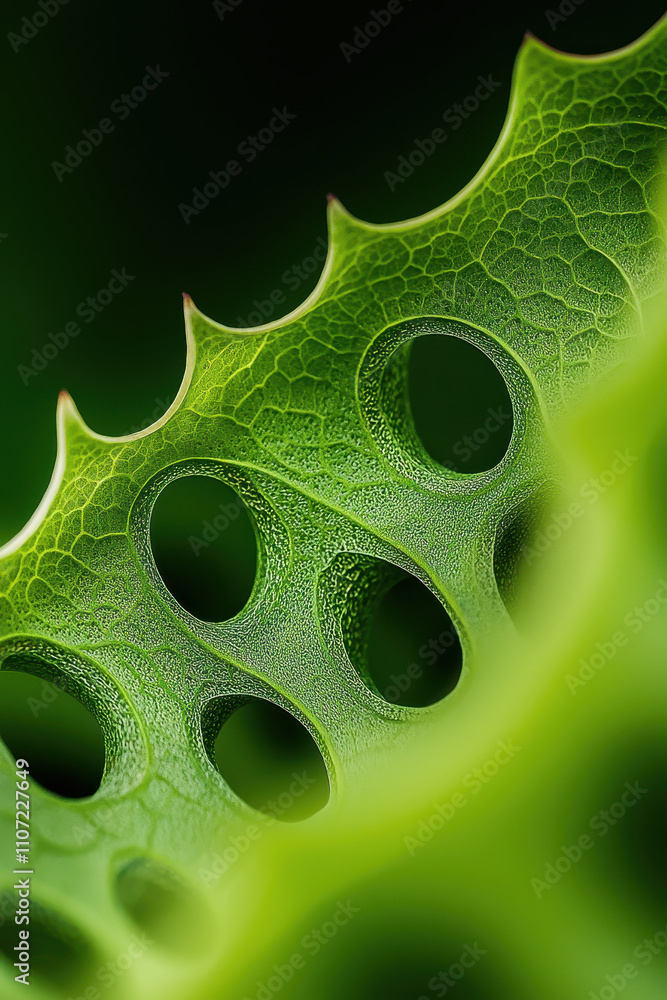 Poster exploring the intricate beauty of leaf structure: a mesmerizing macro view of nature's green pattern