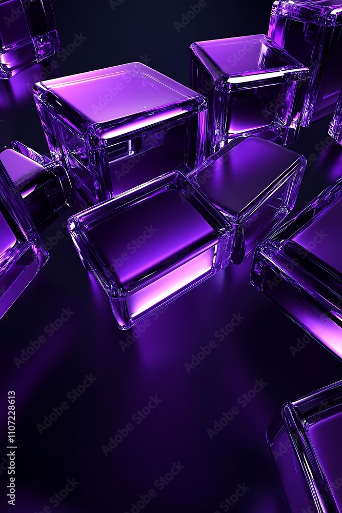 Poster glossy purple cubes reflecting light on dark background creating an elegant and mysterious atmospher