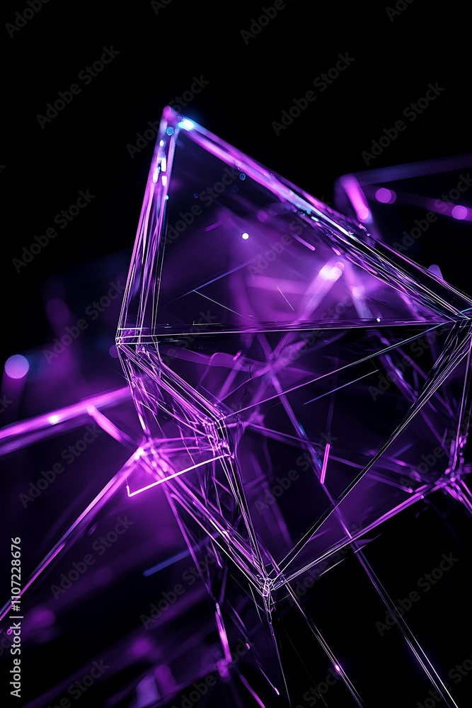 Aufkleber glowing abstract geometry in purple and blue light with sharp edges and transparent shapes