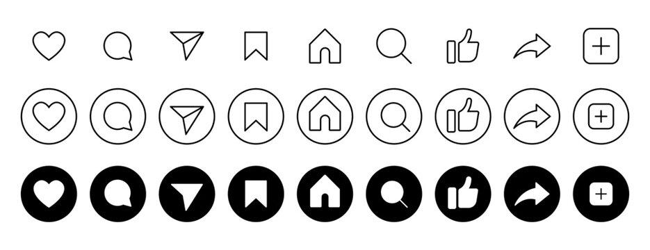 Instagram Social Media Reels Flat Line Round Style Icon Collection. Modern Internet Network UI Buttons Set Vector Illustration