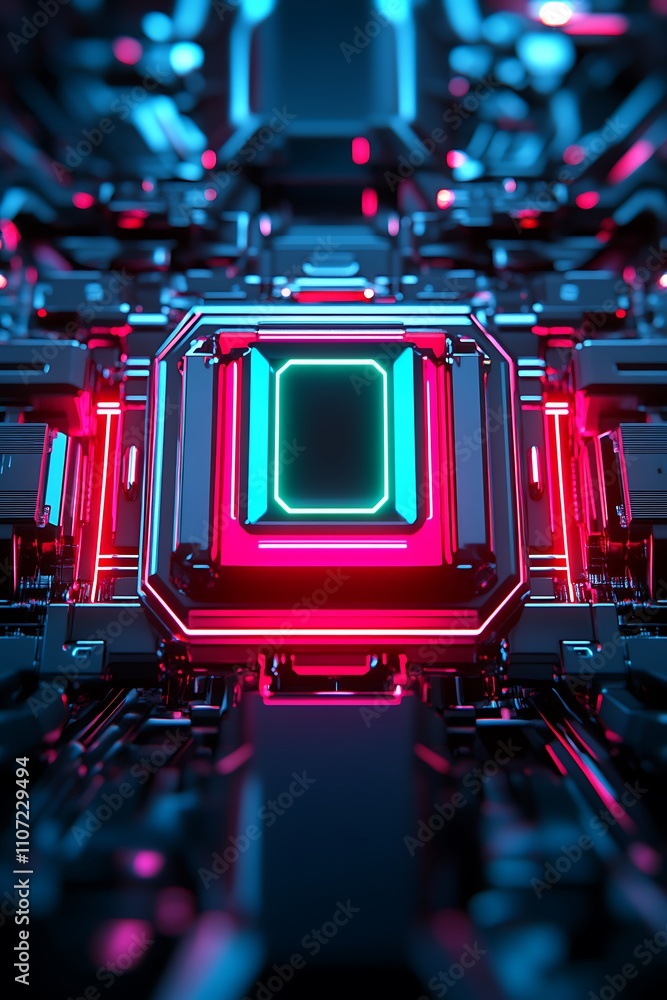 Poster intricate neon circuitry design with vibrant lights and detailed patterns for futuristic technology 