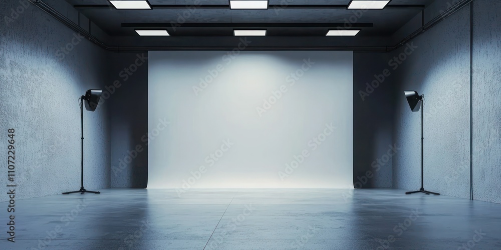 Poster an empty professional photo background setup in a studio, ready for a creative photoshoot