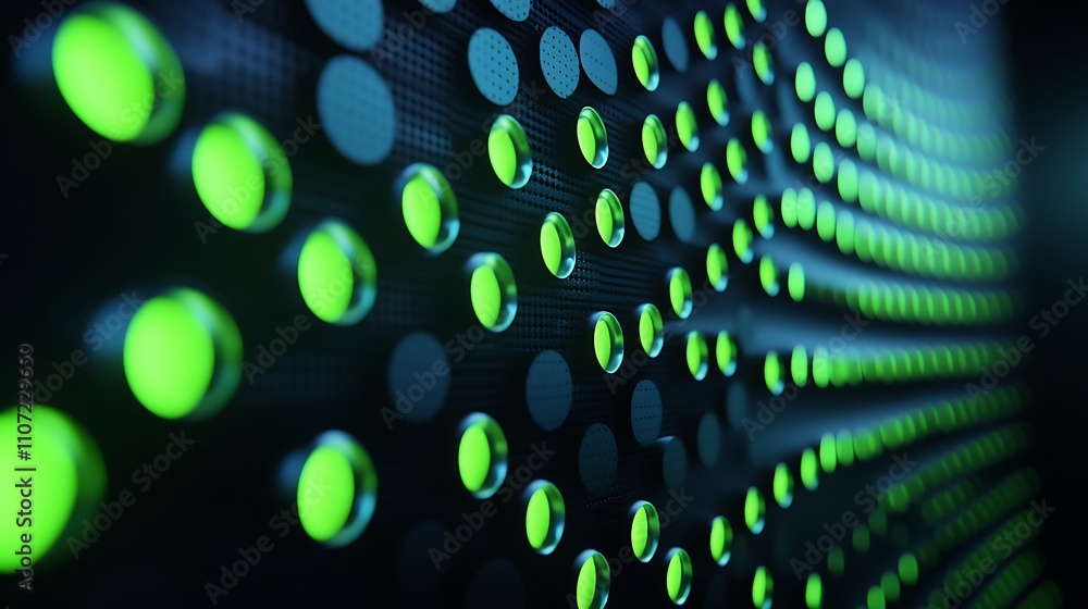 Aufkleber modern abstract background with neon green dots and circles on dark surface for technology and desig