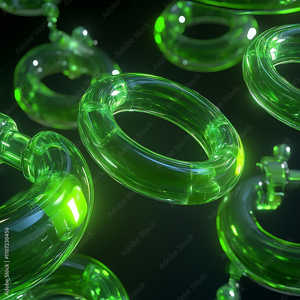 Poster transparent green rings floating in space creating a modern and futuristic abstract design