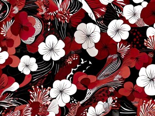 seamless pattern with flowers red fabric  vintage  ,Ai generated 
