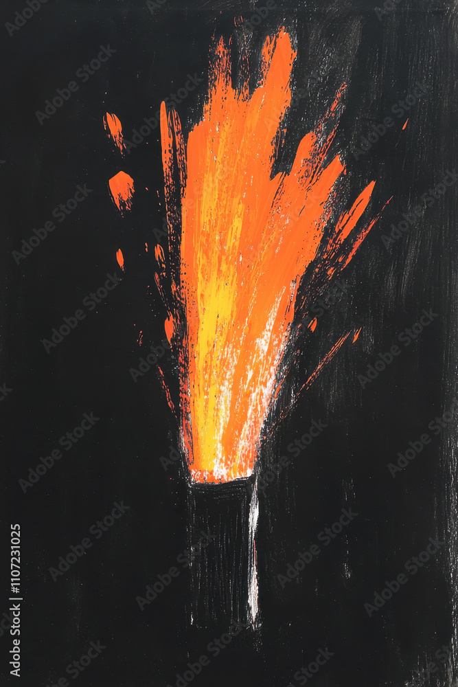 Poster dynamic abstract portrayal of a fiery explosion with vivid orange flames illuminating the dark canva