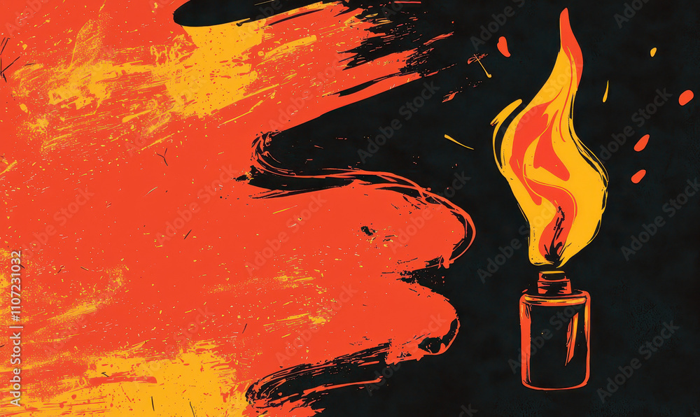 Poster dynamic abstract art with vibrant brushstrokes and flame: exploring modern graphic design elements