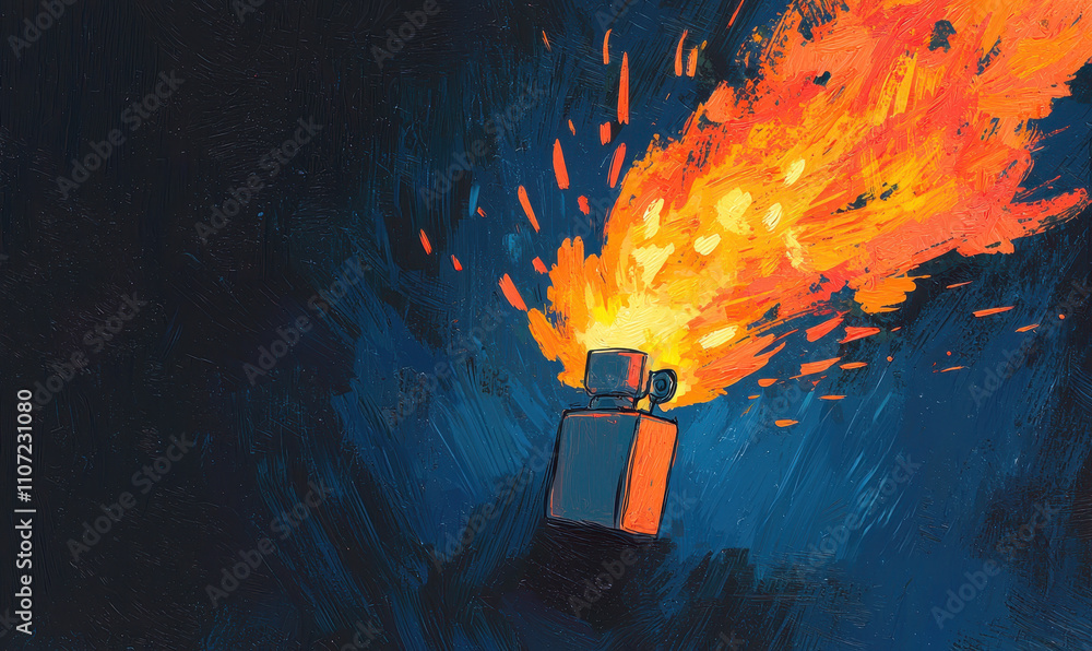 Poster Captivating Abstract Lighter Illustration with Dynamic Flames Creating Vibrant Motion and Energy