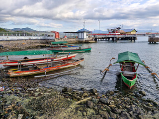 Fishing boats are anchored at the beach. Amahami Beach, Bima City, West Nusa Tenggara