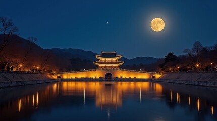 Obraz premium Gyeongbokgung Palace Illuminated at Night
