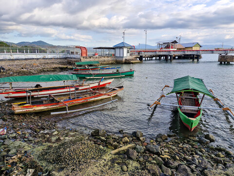 Fishing boats are anchored at the beach. Amahami Beach, Bima City, West Nusa Tenggara