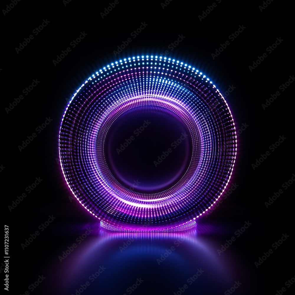 Poster vibrant circular led light display with colorful glow in dark background for modern digital art proj