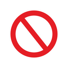 Prohibition and ban sign, Red strikethrough circle, Simple flat vector icon illustration