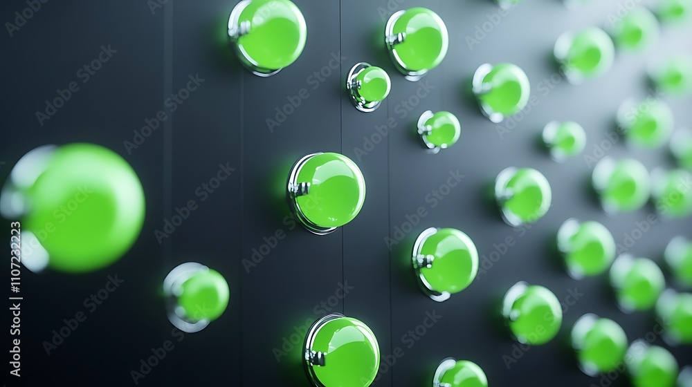Poster vibrant green circular elements on a dark background creating a modern abstract visual texture