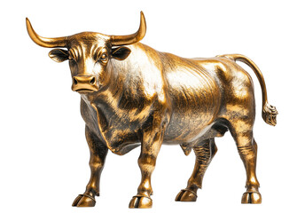 A golden bull figure on a transparent background. Concept of bull market