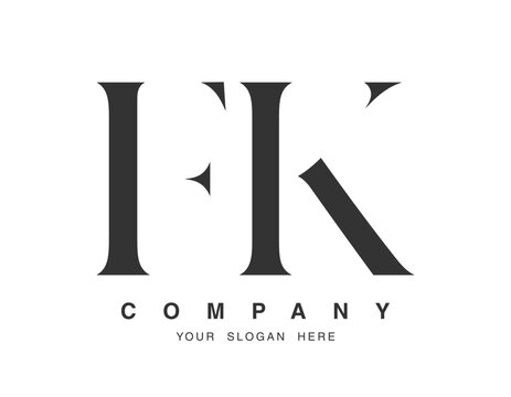 FK logo design. Initial letter f and k serif font style. Creative classic company name typography. Trendy logotype or identity.