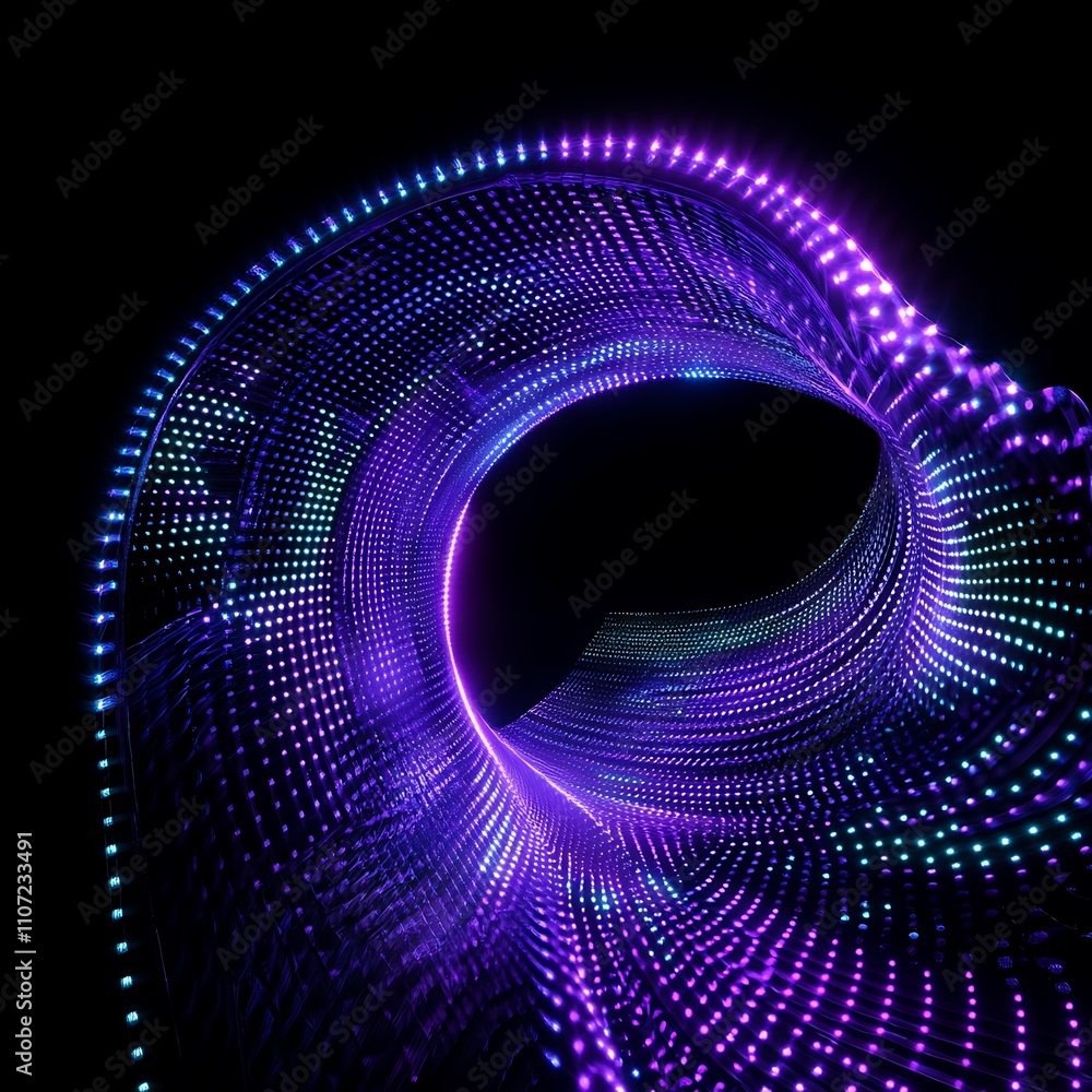 Poster vivid digital tunnel of colorful neon lights in abstract form with swirling patterns and dark backgr