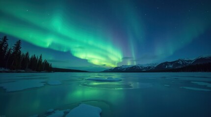 Frozen Lake Aurora Borealis