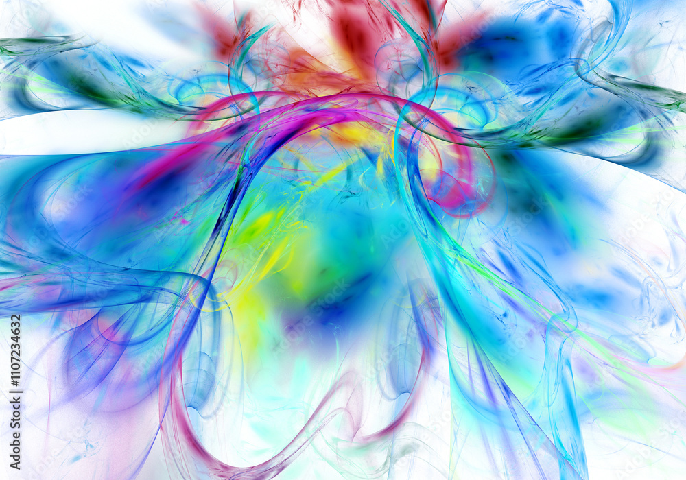 Poster abstract elegant fractal background with smooth lines and colored blurry spots. 3d rendering. 3d ill