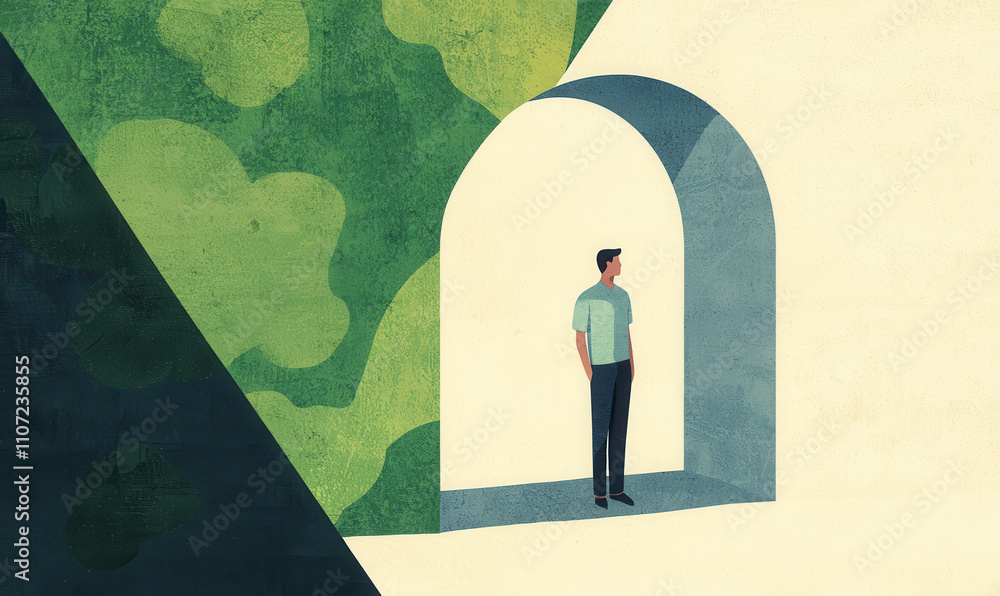 Poster exploring solitude: a harmonious journey into mindful reflections and calm spaces through abstract m