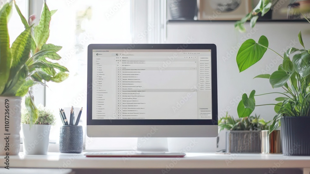 Poster email inbox on desktop: a clean and organized email inbox layout open on a desktop screen, showing c