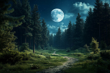 Crystal Forest: Moonlit Glow in a Mystical Landscape