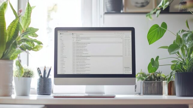 Email Inbox on Desktop: A clean and organized email inbox layout open on a desktop screen, showing customizable subject lines and branding.