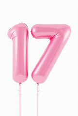 Fototapeta premium A balloon in the shape of a number in pink color on a white background
